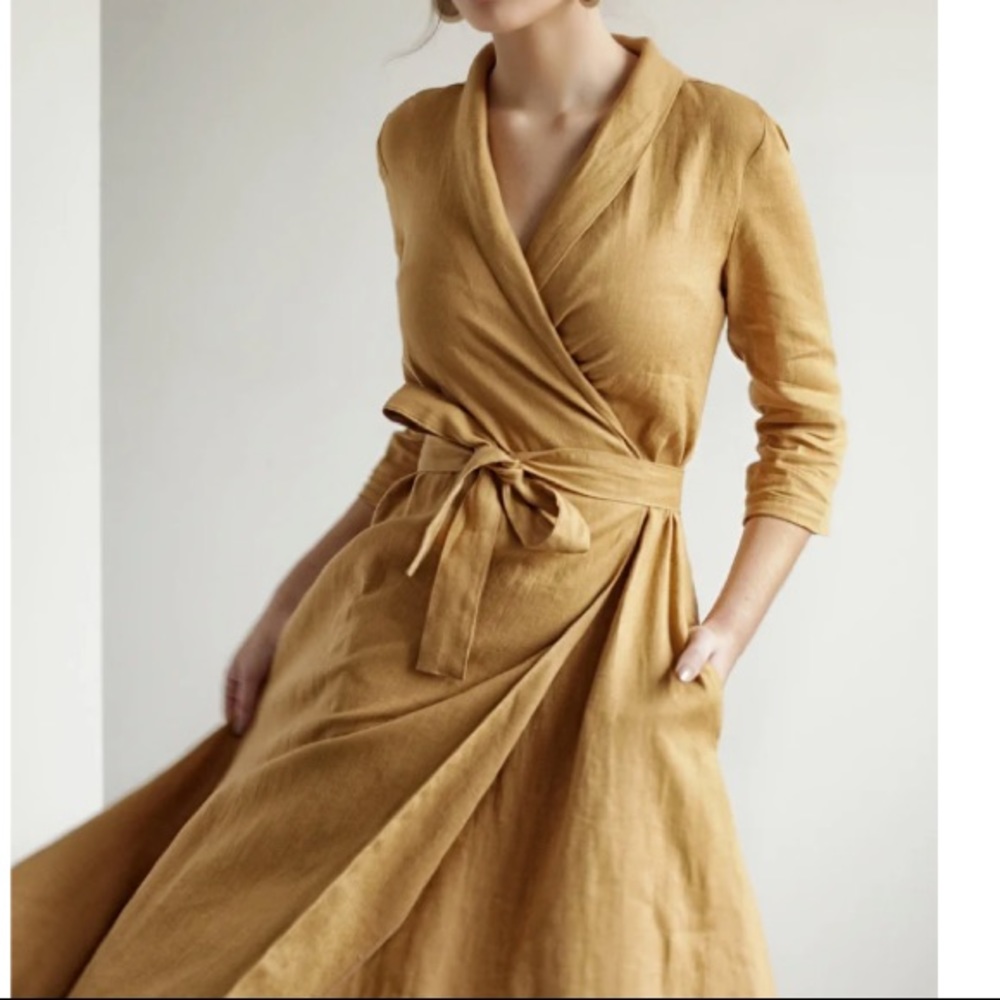 linen handmade studio wrap dress